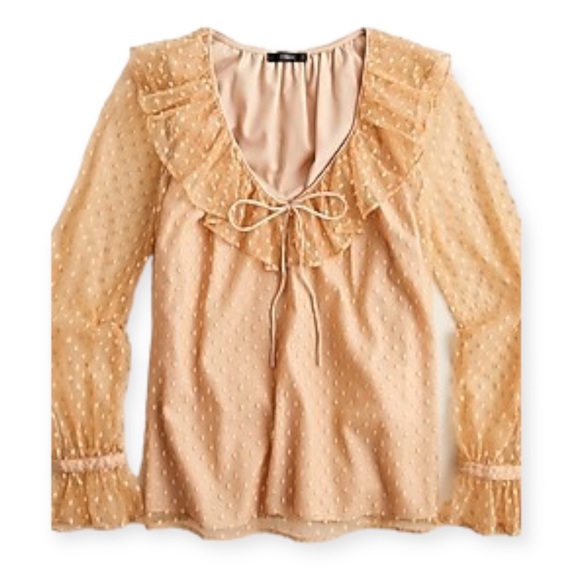 J. Crew Ruffleneck top clip dot bronzed clay nude long sleeve v-neck BD756 small - Picture 1 of 12